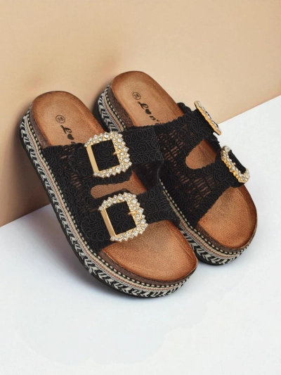 Royalfashion Дамски сандали с катарами с камъни GlamCork