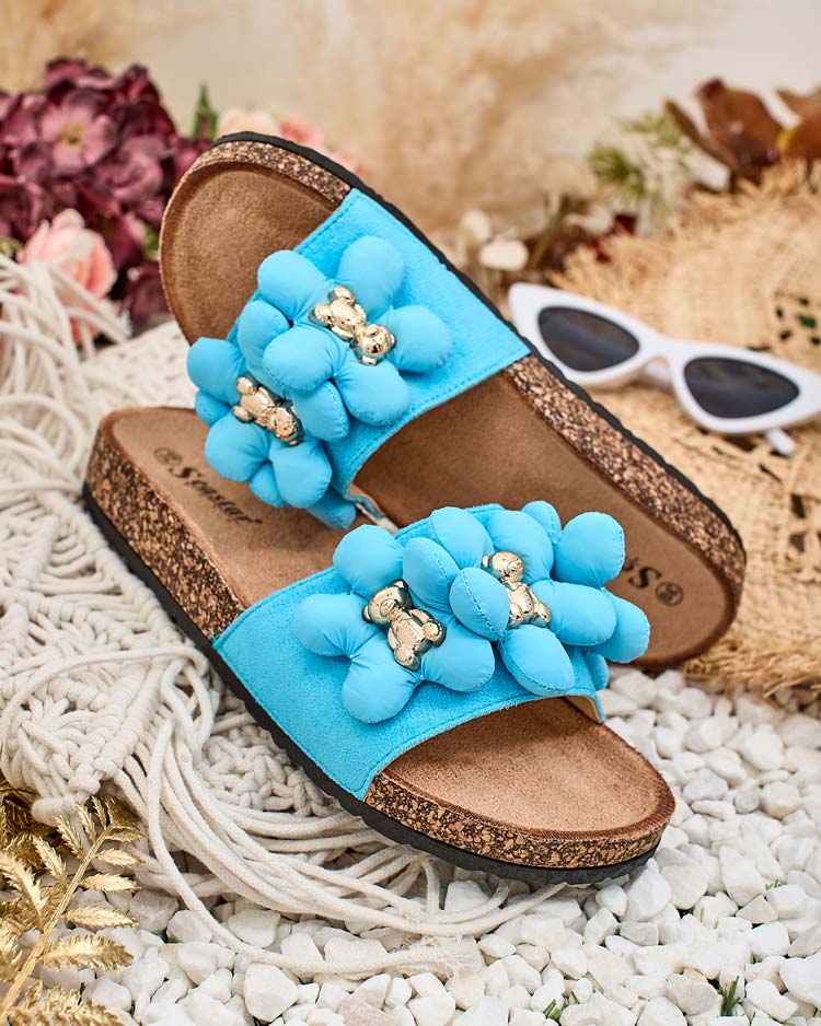 Royalfashion Дамски джапанки със златни мечета и цветя Isaralle