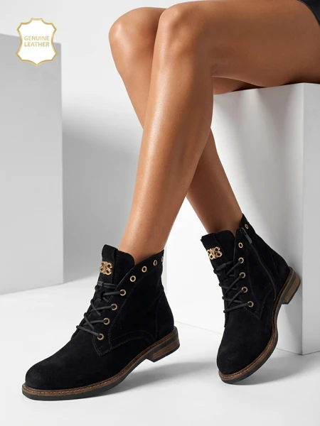 Дамски боти Aurelia Romano от естествен велур – кафяви, с пух