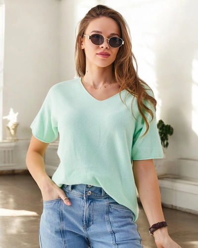 Royalfashion Тънък дамски пуловер с къси ръкави