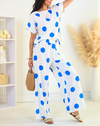 Royalfashion Дамски комплект с грах в кобалтово бяло