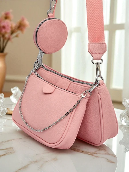 Дамска чанта Amara Rosa – розова чанта през рамо от еко кожа с верижка