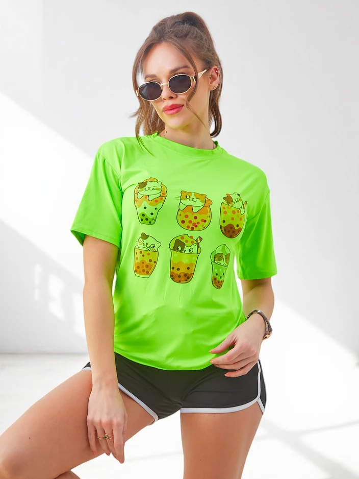 Royalfashion Жени спортен комплект с тениска и къси панталони Kitty Cat