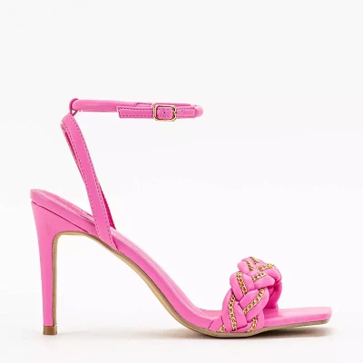 OUTLET Fuksjowe damskie sandały na szpilce Tenedi - Obuwie