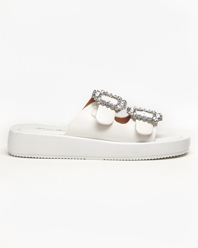 Białe klapki damskie z kryształkami Azazel - Obuwie