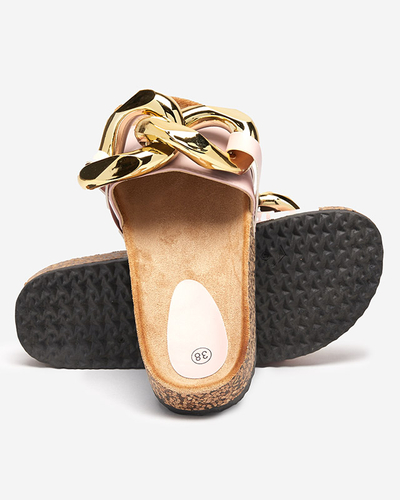 Różowe klapki damskie z ozdobą Sofig- Obuwie