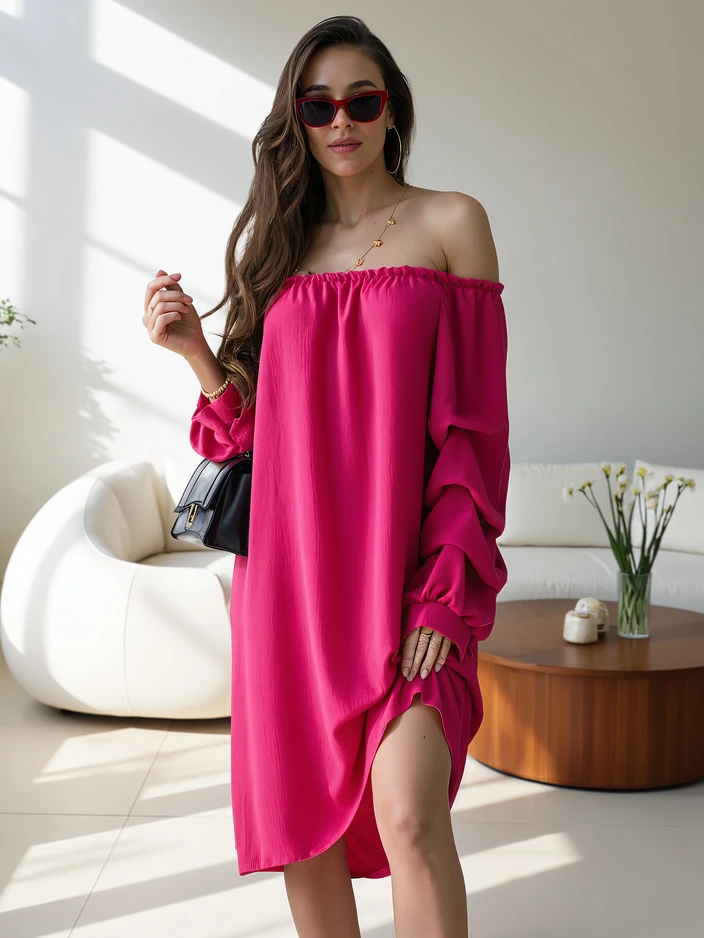 Royalfashion Гладка дамска рокля а'ла испанска с набори