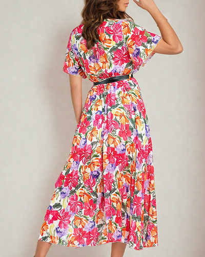 Royalfashion Дамска плисирана флорална миди рокля