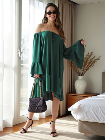 Royalfashion Дамска рокля а'ла испанска с волани, голям размер