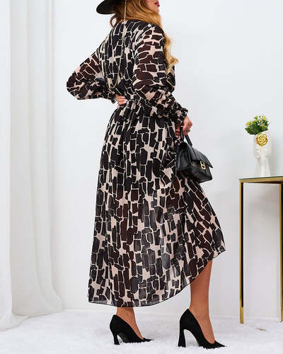 Royalfashion Дамска макси рокля в черно и бежово