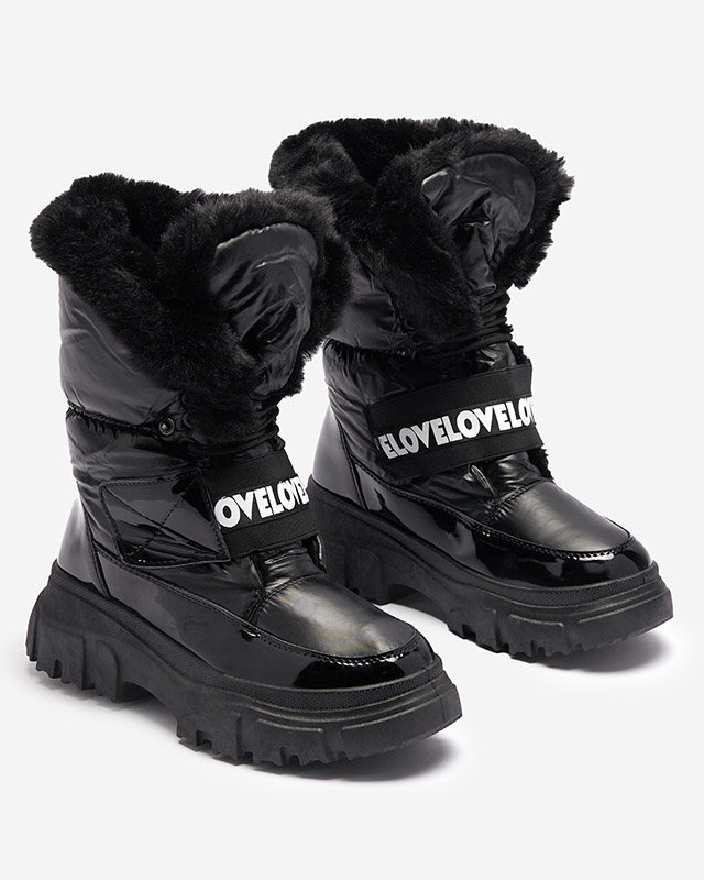 Дамски ботуши за сняг с плоска подметка в черно Sapollo- Footwear