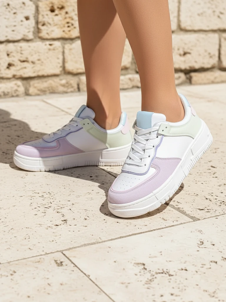 Дамски сникърси Lycaste бежови от екологична кожа на равна подметка