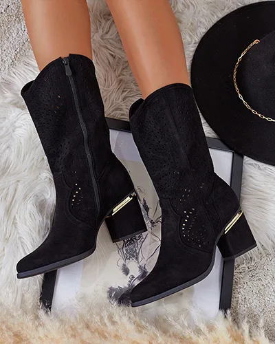 Royalfashion Ажурни ботуши на нисък ток Hewir