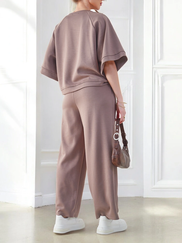 Royalfashion женски комплект с къс ръкав и широки панталони