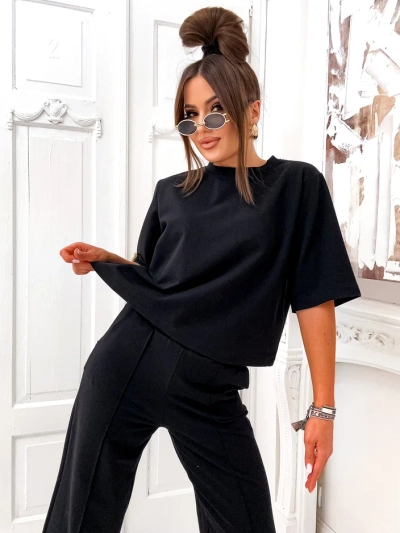 Royalfashion памучен комплект за жени с разкроени панталони