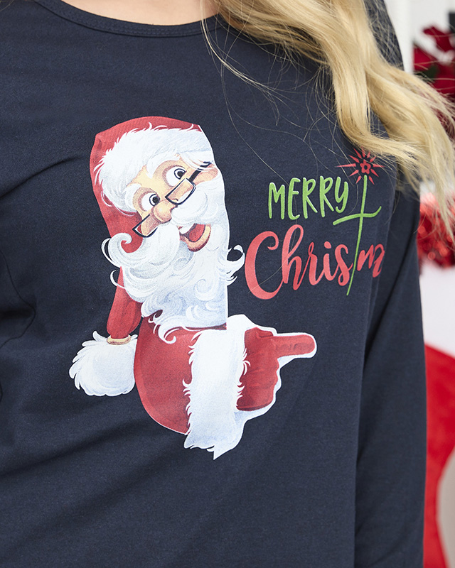 Морско синя дамска пижама от 2 части с коледна щампа - Облекло