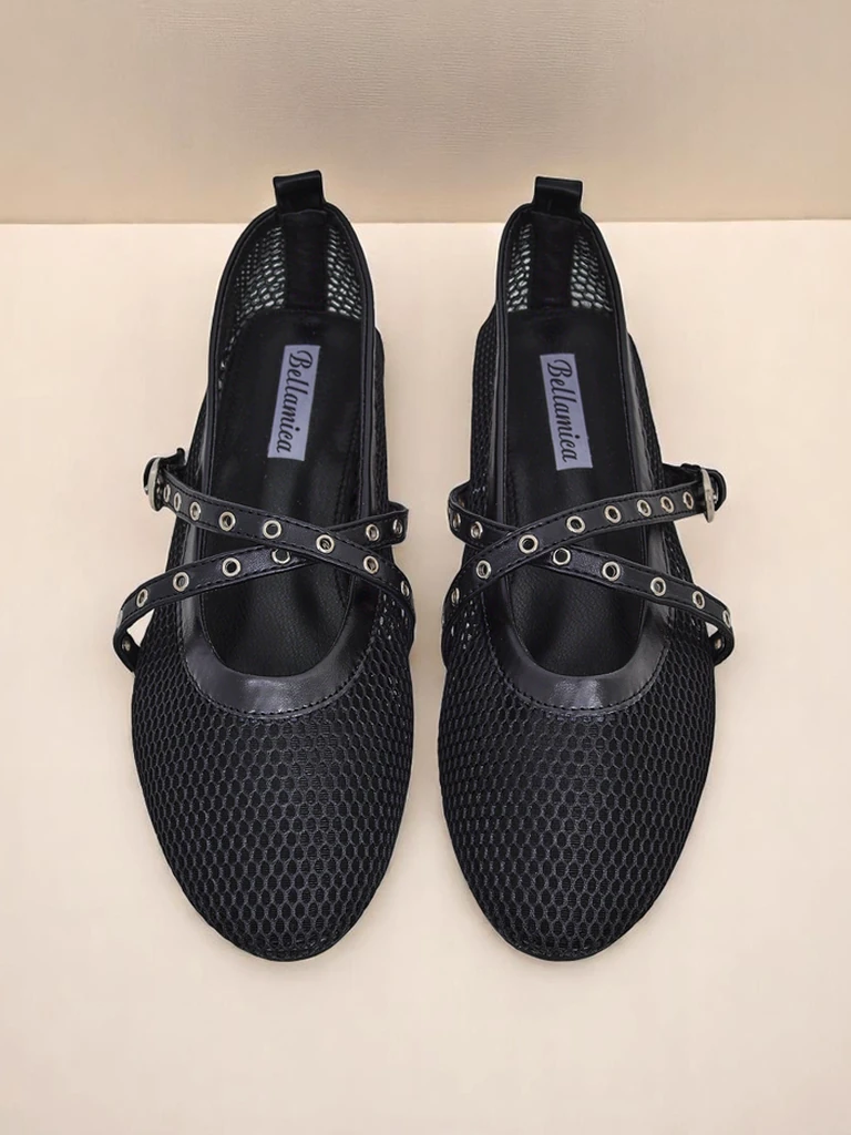 Балеринки Royalfashion Arethusa Nero от мрежа на плосък ток