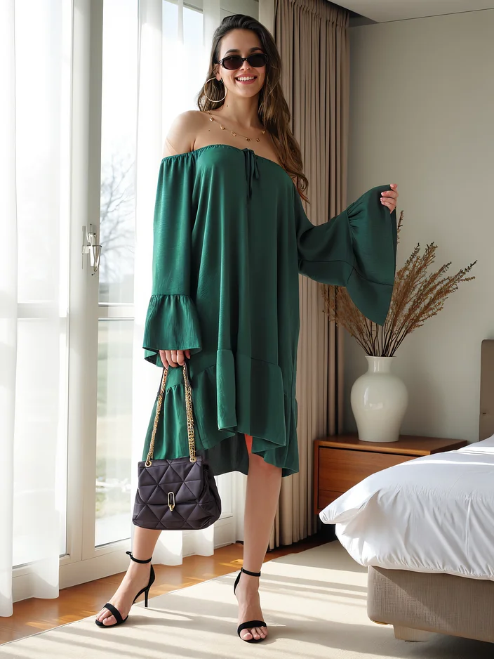 Royalfashion Дамска рокля а'ла испанска с волани, голям размер