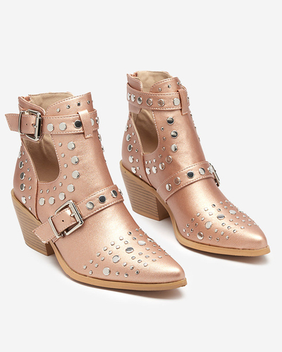 Różowo- złote botki na słupku z dżetami Farrcy- Obuwie