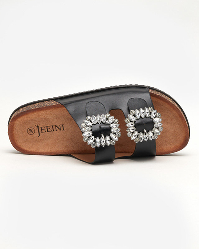 Czarne damskie klapki z klamerkami Oterina - Obuwie