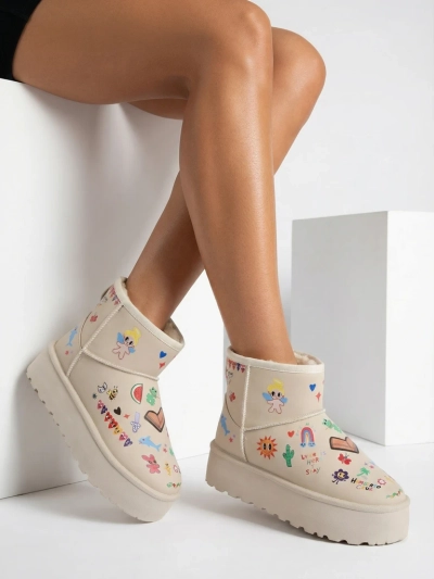 Боти Lemuria - Кремави Снегоходки Doodle на Дебела Подметка Furrini