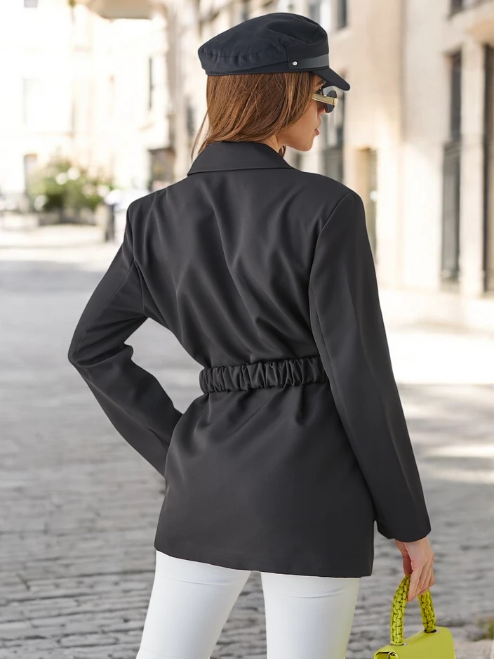 Дамско яке Royalfashion с колан и декоративно цвете