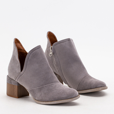 Szare damskie ocieplane botki na słupku Karela - Obuwie