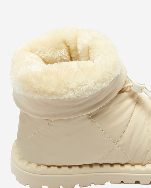 Дамски кремави ватирани ботуши за сняг с равна подметка Ferri - Обувки