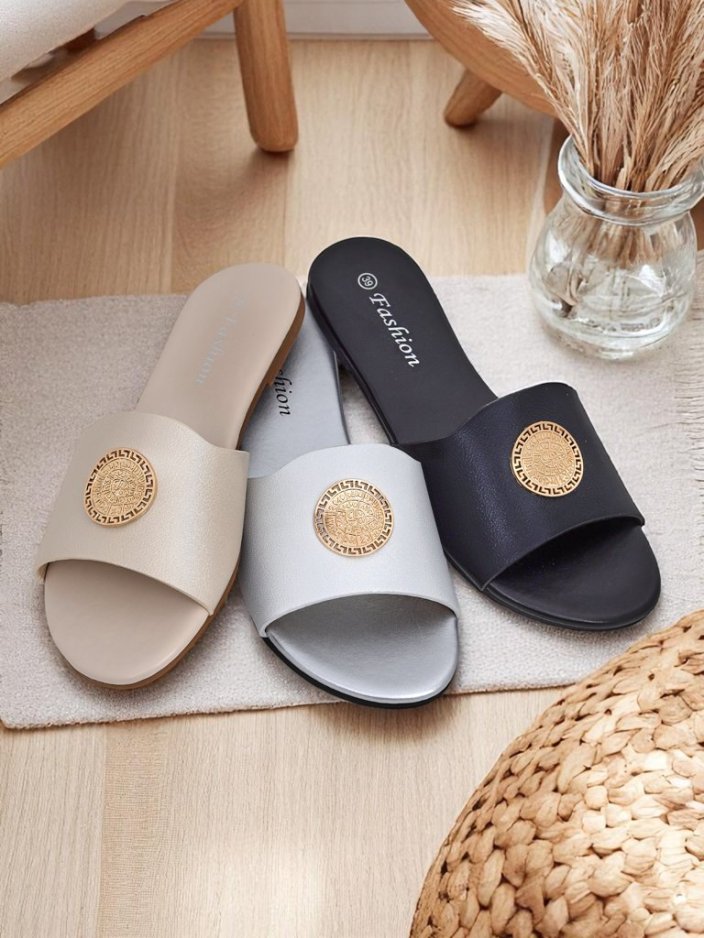 Royalfashion Дамски чехли на равна подметка Golden Slip