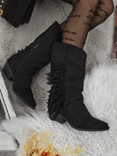 Дамски каубойски ботуши на ток с ресни Selva