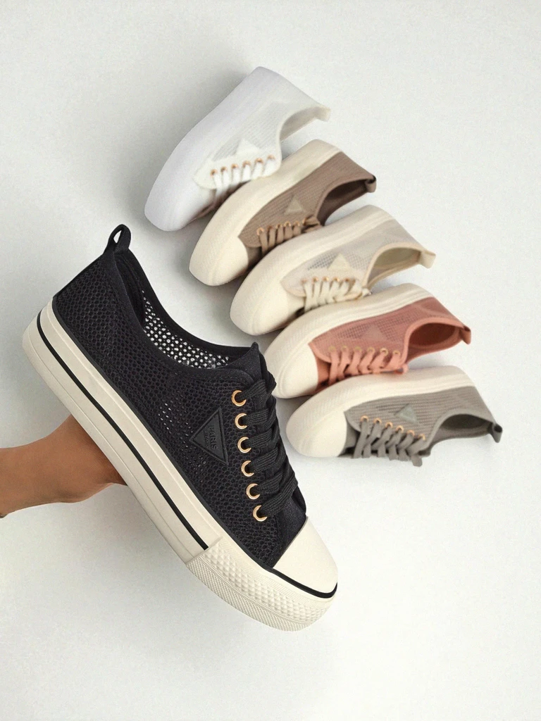 Melania Nero – дамски кецове от мрежеста материя на плоска подметка 3 см