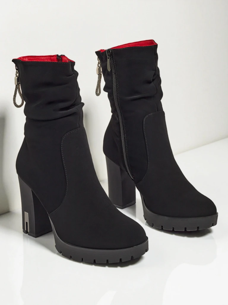 Дамски боти до глезена от еко кожа, матови, на ток Nivarelle