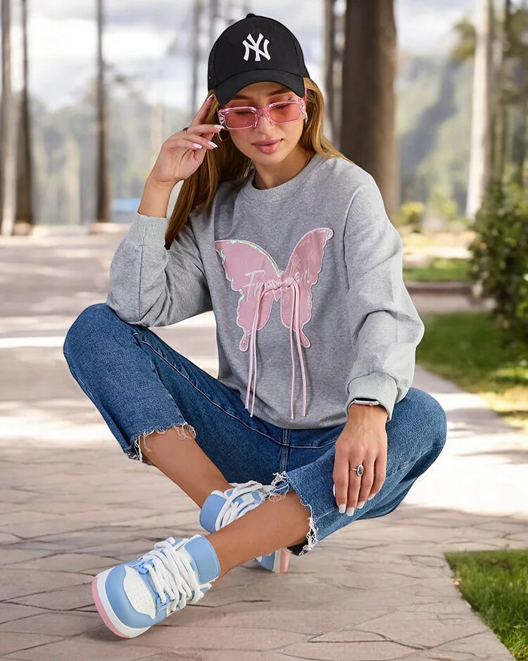 Royalfashion Дамски памучен суитшърт с тънък принт