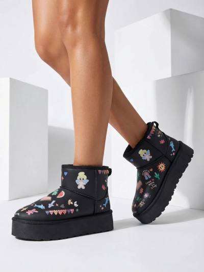 Ройалфешън Къси ботуши за жени в снежен ботуш стил с надписи Ханага