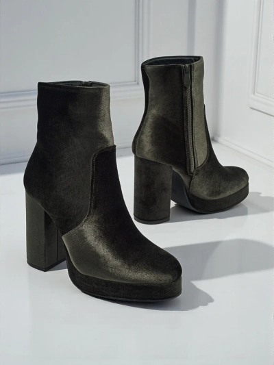 Дамски боти на ток, имитация на велур, Miss