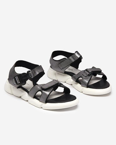 Dziecięce błyszczące sandały w kolorze grafitowym Leepe- Obuwie