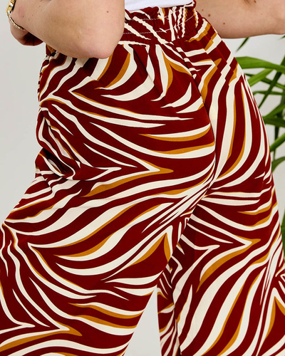 Дамски панталон палацо с шарка в червено - Облекло