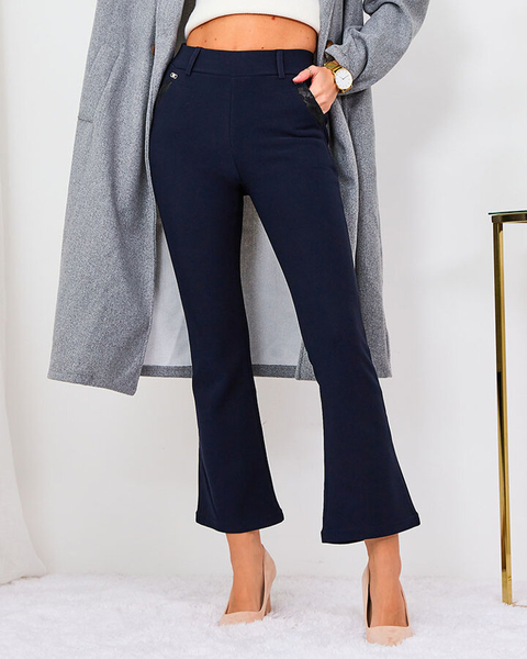 Royalfashion Дамски панталони от плат a'la bells в тъмносиньо