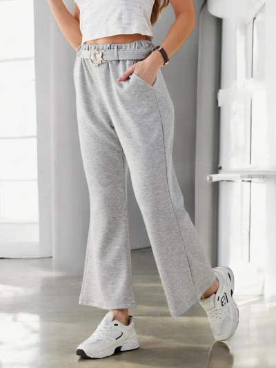 Royalfashion Широки дамски платнени панталони с декоративен колан