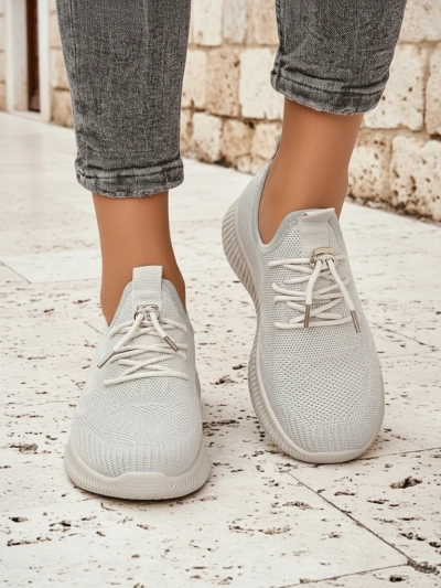 Aurelia Beige Royalfashion – Дамски бежови маратонки, плат, връзки