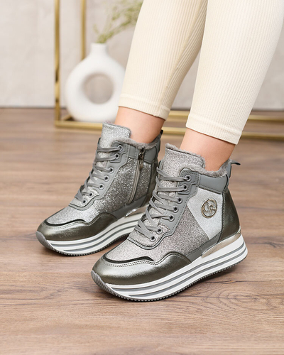 Royalfashion Дамски спортни маратонки в сиво с брокат Kawellas