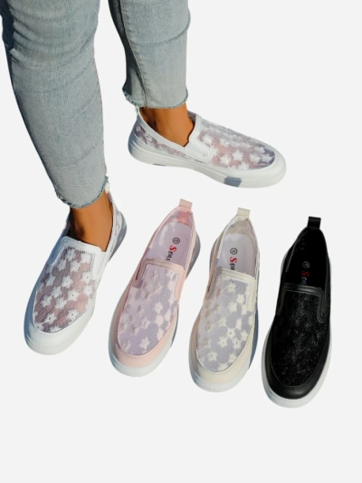 Роялфешън дамски мокасини от мрежа с цветя Emzos