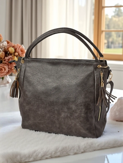 Дамска кожена чанта Artemida Vera – сива елегантност и функционалност