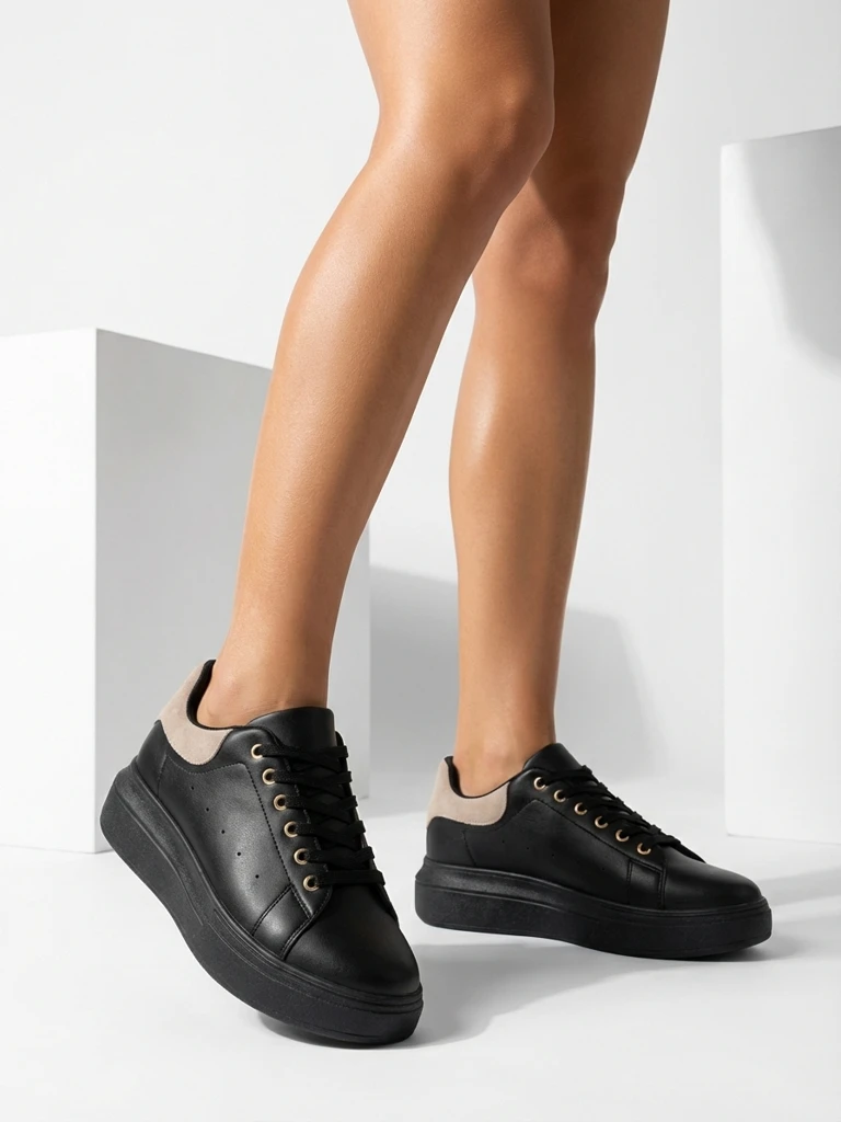 Дамски сникърси Callista Royalfashion черни платформи еко кожа