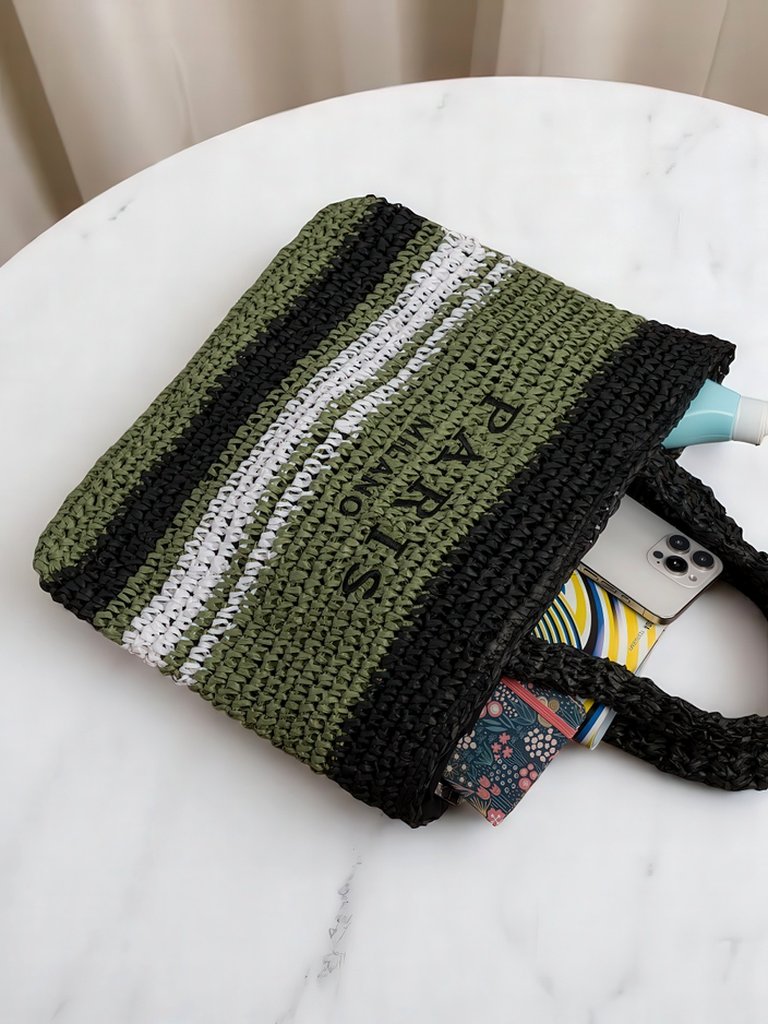 Royalfashion Голяма дамска чанта от слама Paris Stripe