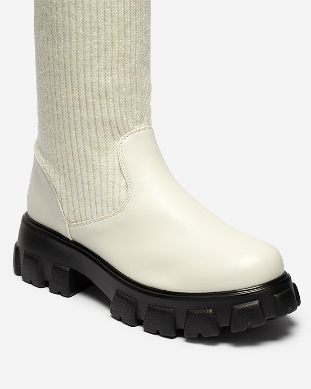 Дамски високи ботуши в цвят екрю Alerpi- Footwear