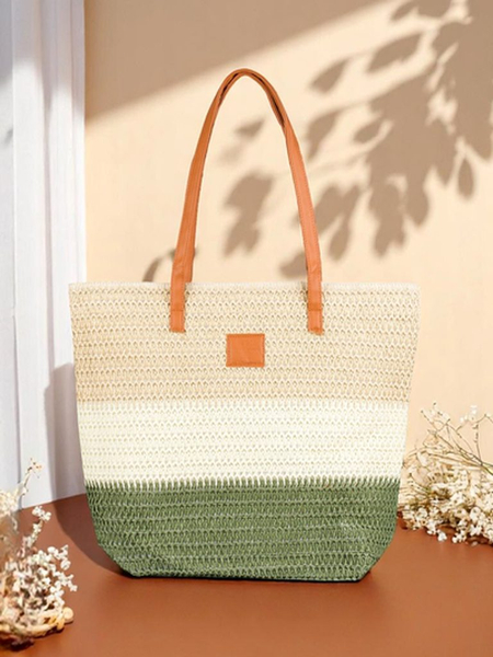 Royalfashion Голяма сламена дамска чанта с широки райета