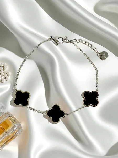 Гривна Callisto Nero от неръждаема стомана с флорален мотив