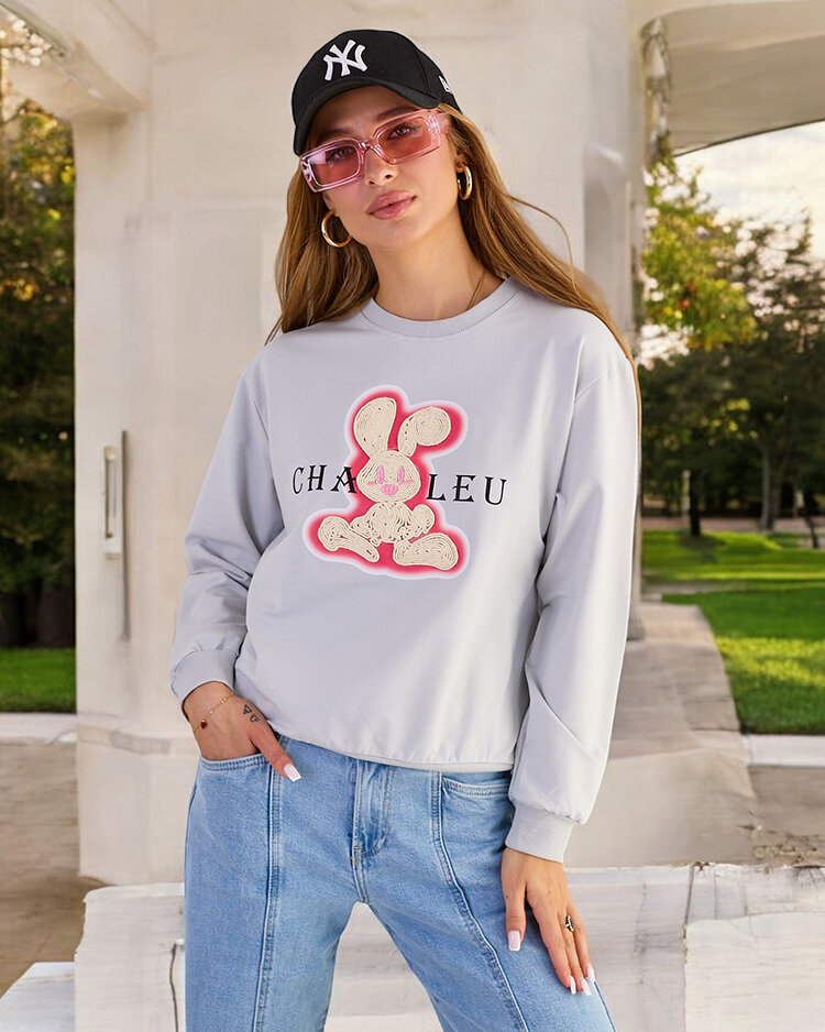 Royalfashion Дамски памучен суитшърт с тънък принт