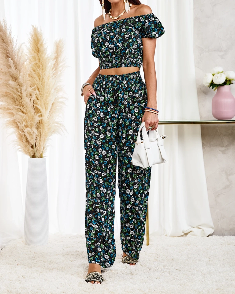 Royalfashion Черен дамски цветен комплект от две части